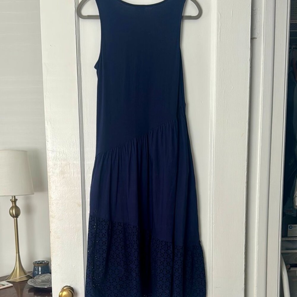 Chicos Navy Blue Sleeveless Crew Neck Sundress with Texture at Bottom - Picture 3 of 15